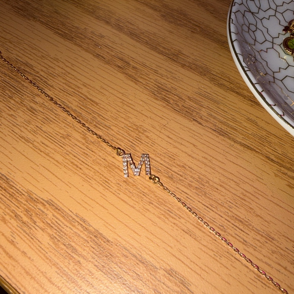 Gold Diamond Initial 'M' Necklace